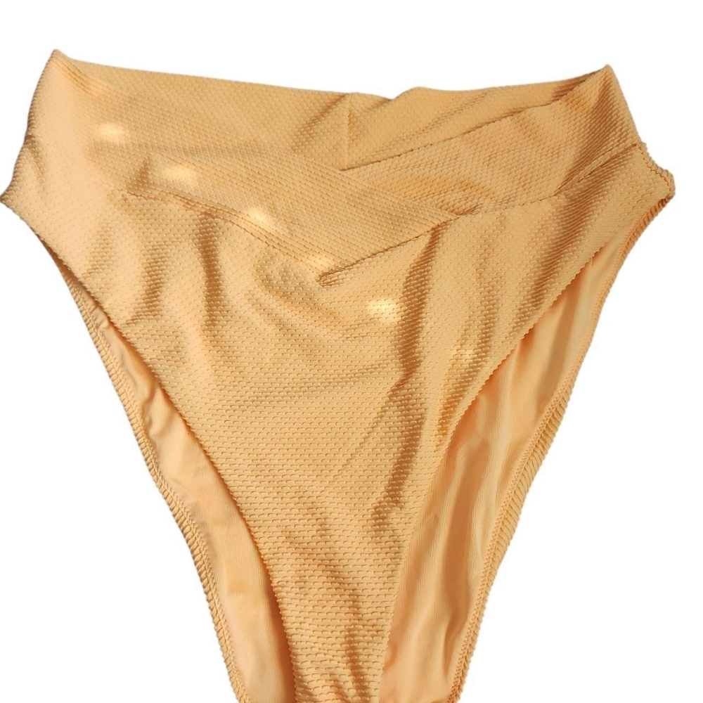 Aerie Crossover Orange Textured Highwaisted High Cut Cheeky Swim Bottom